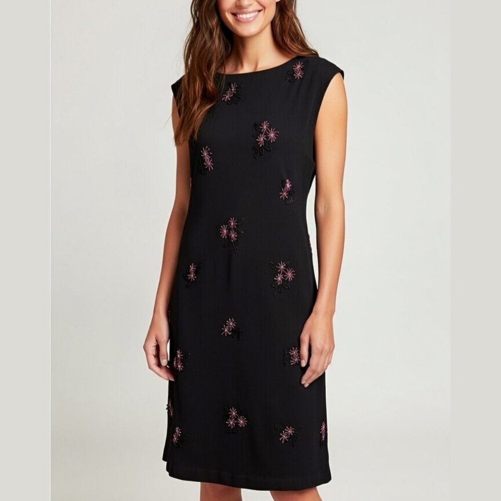 EVAN PICONE Black Floral Beaded Sheath Dress 14 Cocktail Wedding Guest - Picture 15 of 15